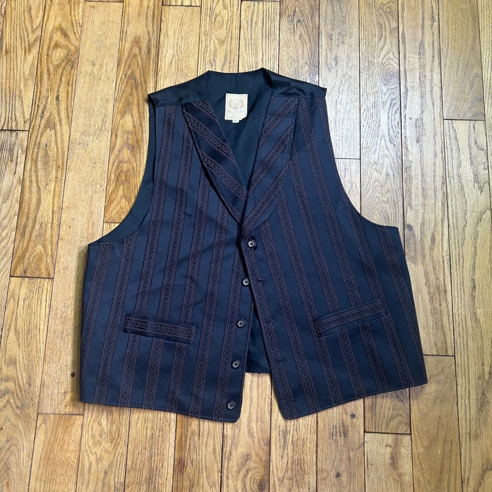 Wah Maker Frontier Clothing Mens XL Western Vest Navy Brown Chevron Stripe USA